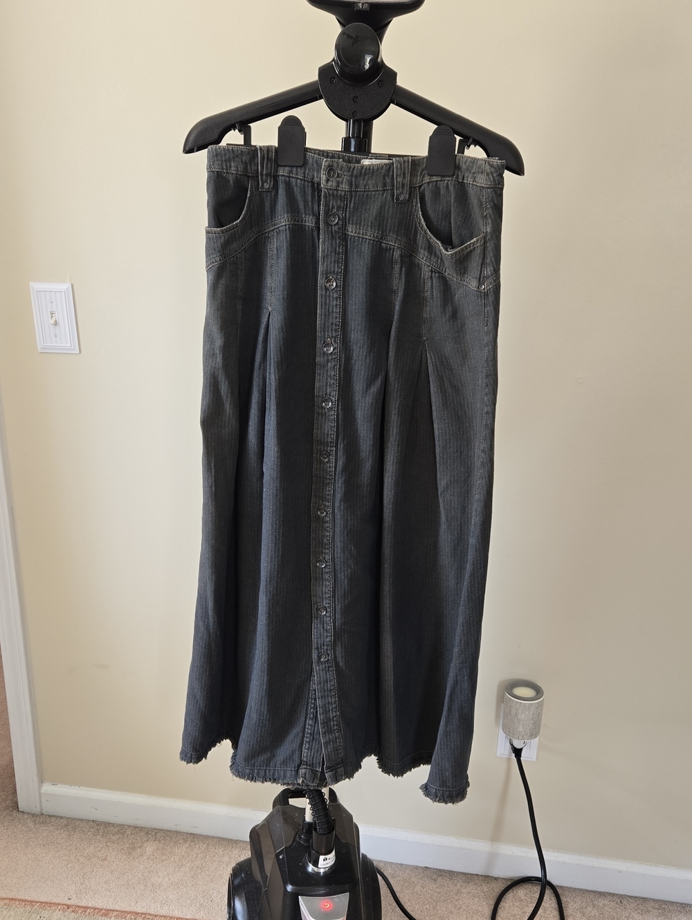 Free People Charcoal Button-Front Maxi Skirt